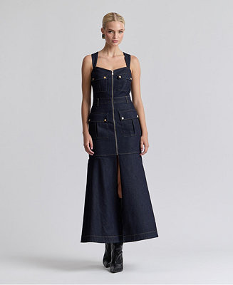 Women's Stretch Denim Cargo Zip-Front Midi Dress | Macy's