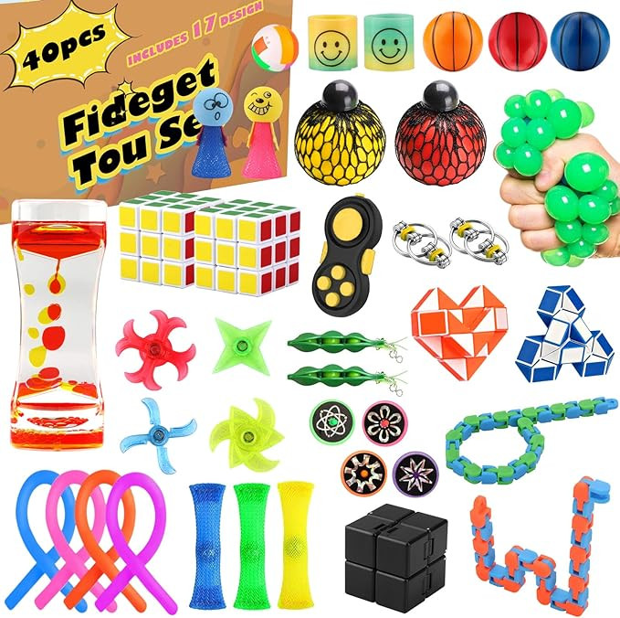 OYRGCIK 40 Pack Sensory Fidget Toys Set, Stress Relief and Anti-Anxiety Tools Bundle for Kids Adu... | Amazon (US)