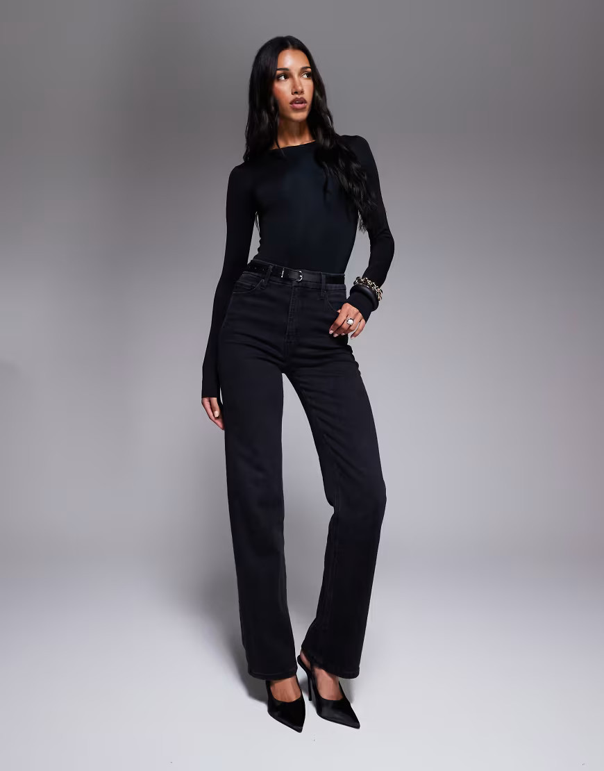 Good American soft tech good true straight leg jeans in black | ASOS (Global)