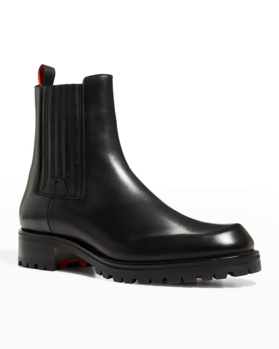 Christian Louboutin Men's Pleated Leather Red-Sole Chelsea Boots | Neiman Marcus