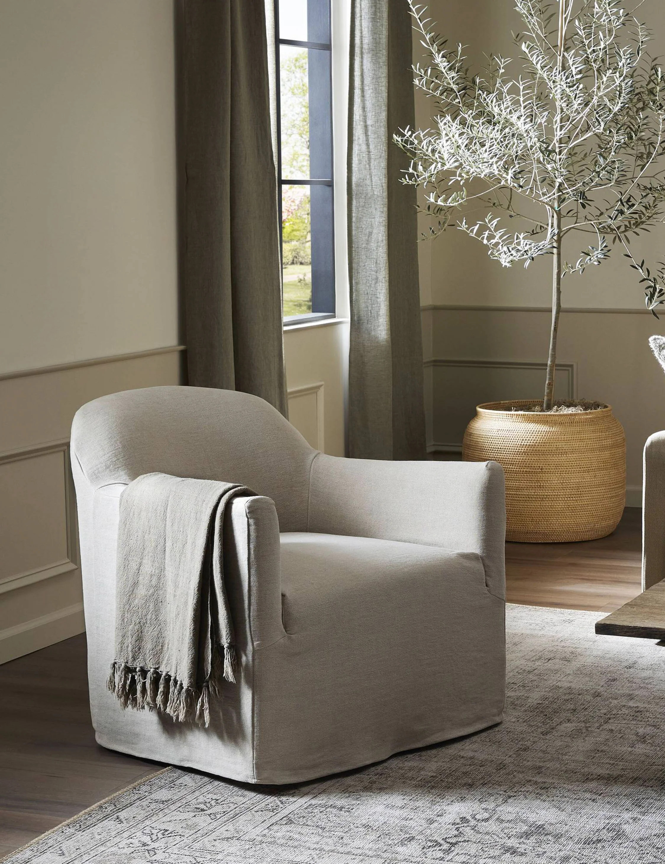 Lowell Slipcover Swivel Chair by Amber Lewis x Four Hands | Lulu and Georgia 