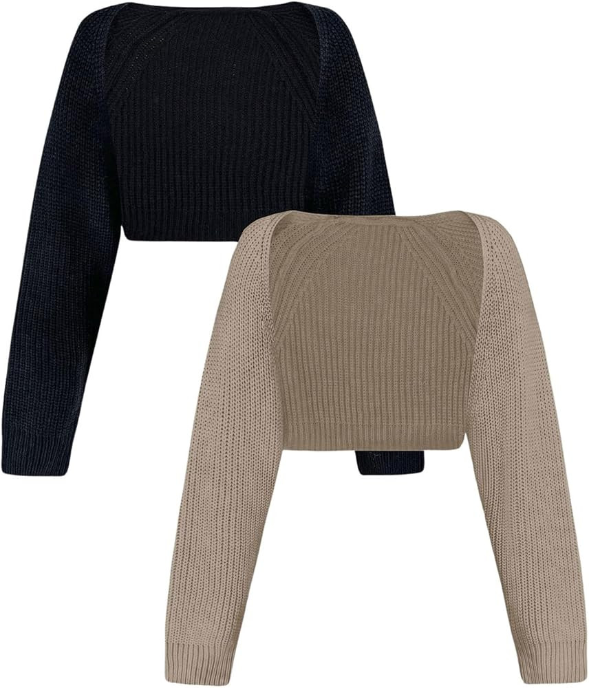 Women's 2 Pack Bolero Shrug Cardigan Long Sleeve Knit Cropped Cardigan Sweater Fall Outfits | Amazon (US)