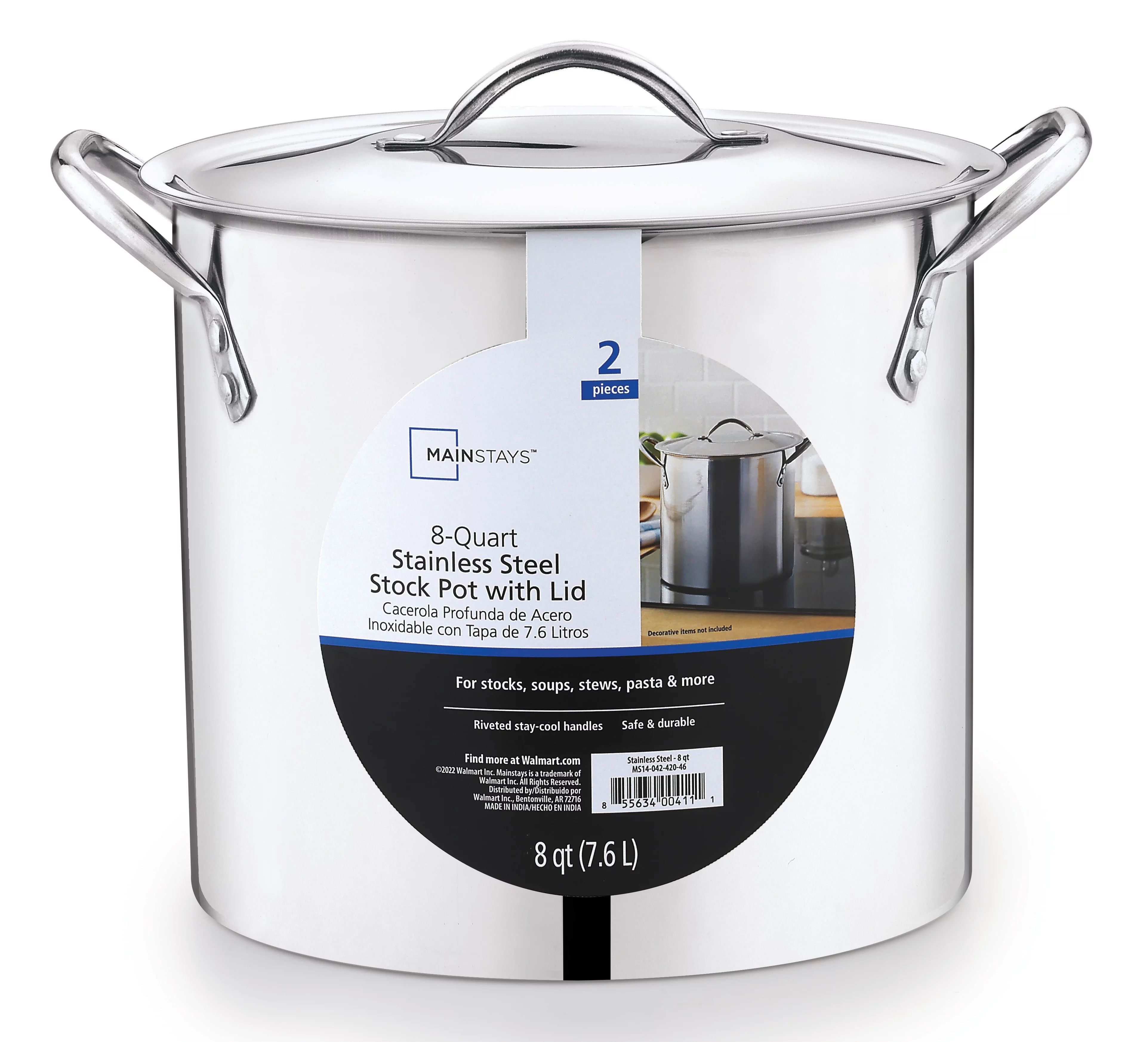 Mainstays 8-Qt Stainless Steel Stock Pot with Metal Lid | Walmart (US)