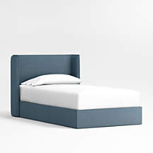 Noa Shelter Denim Blue Upholstered Kids Twin Storage Bed + Reviews | Crate & Kids | Crate & Barrel