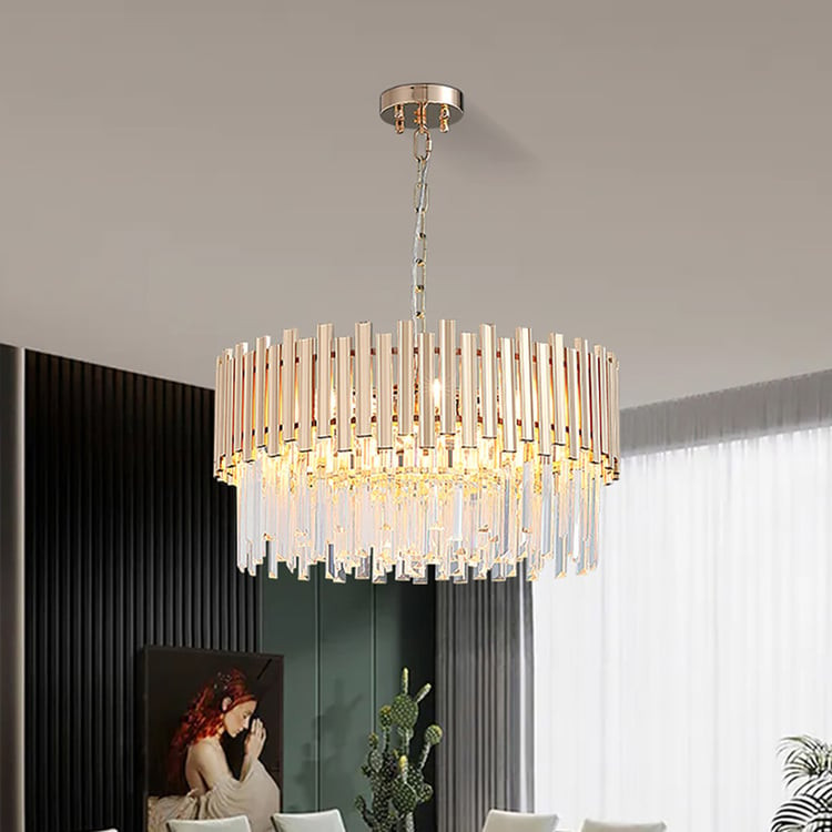 Tierizo Modern 12-Light Tiered Crystal Chandelier with Adjustable Chain in Gold | Homary