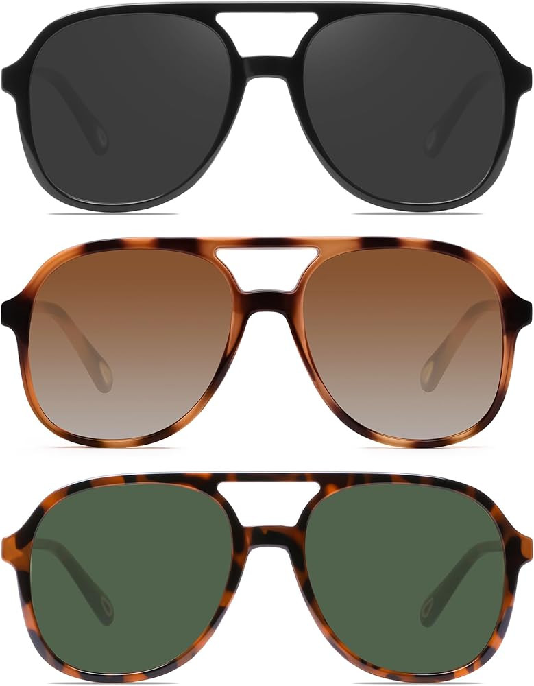 YDAOWKN Retro Square Aviator Sunglasses for Womens Mens Vintage 70s Double Bridge Sun Glasses | Amazon (US)