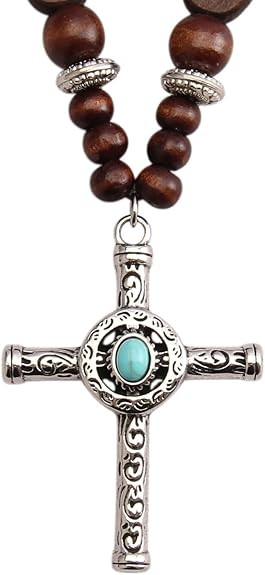GelConnie Cross Wooden Necklace for Women Men Handmade Necklaces Faithful Catholic Wood Rosary Be... | Amazon (US)