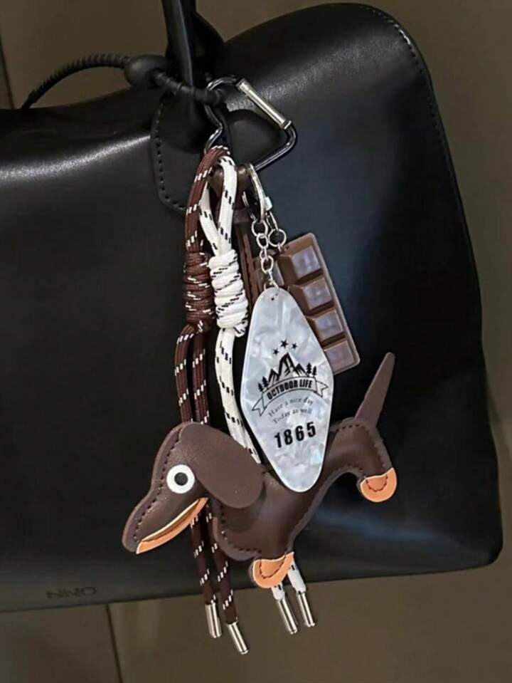 Yogodlns 1pc Fashionable Leather Sausage Dog & Chocolate Creative Handmade Rope Metal Key Chain B... | SHEIN