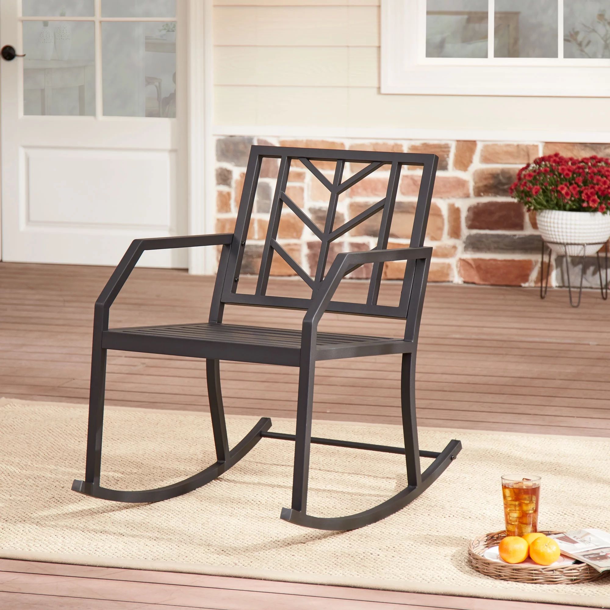 Mainstays Evry Bell Outdoor Metal Rocking Chair, Black Finish | Walmart (US)