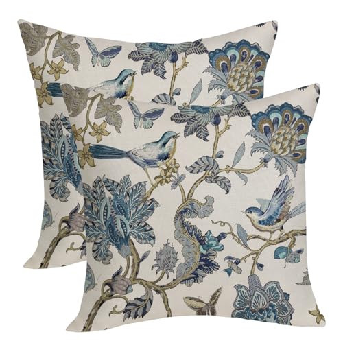 OFIRD Chinoiserie Pillow Covers 20x20 Pack of 2 Blue Birds Floral Throw Pillow Covers Outdoor Decoration,Vintage Flower Pillowcase Farmhouse Decorative Square Linen Cushion Case for Home Couch Sofa | Amazon (US)