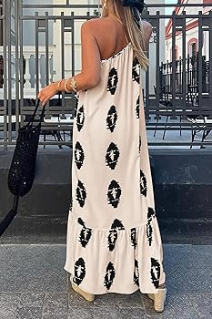 PRETTYGARDEN Womens One Shoulder Spaghetti Strap Printed A Line Flowy Boho Maxi Long Sundress | Amazon (US)