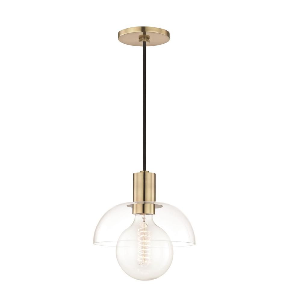 Mitzi by Hudson Valley Lighting Kyla 1-Light Aged Brass Pendant with Clear Glass | The Home Depot