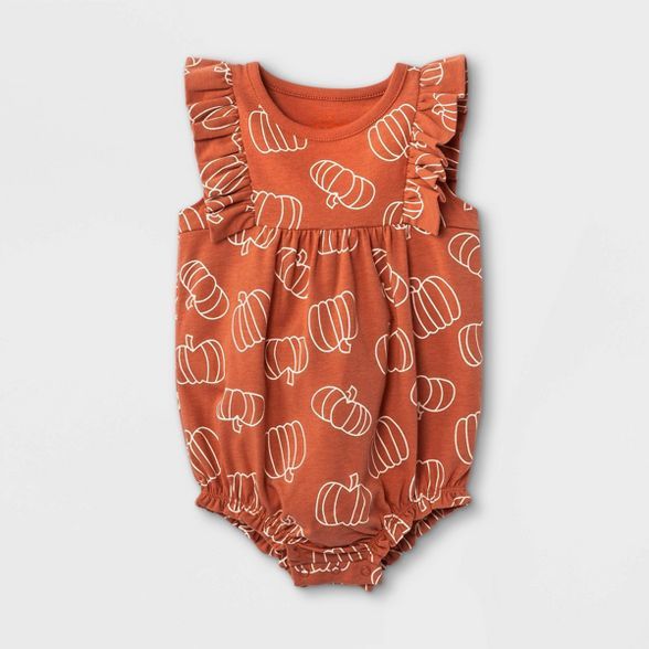 Baby Girls' Pumpkin Short Sleeve Romper - Cat & Jack™ Terracotta Red | Target