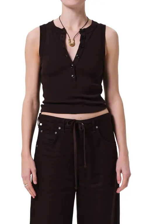 Citizens of Humanity Caralyn Rib Henley Tank in Chocolate at Nordstrom, Size Small | Nordstrom