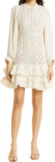 Dot Jacquard Long Sleeve Lace Minidress | Nordstrom