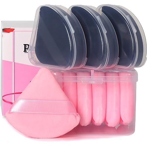 Ocim 10Pcs Triangle Powder Puffs for Face Powder,Soft Velour Makeup Setting Powder Puff with Case,Black,Pink | Amazon (US)