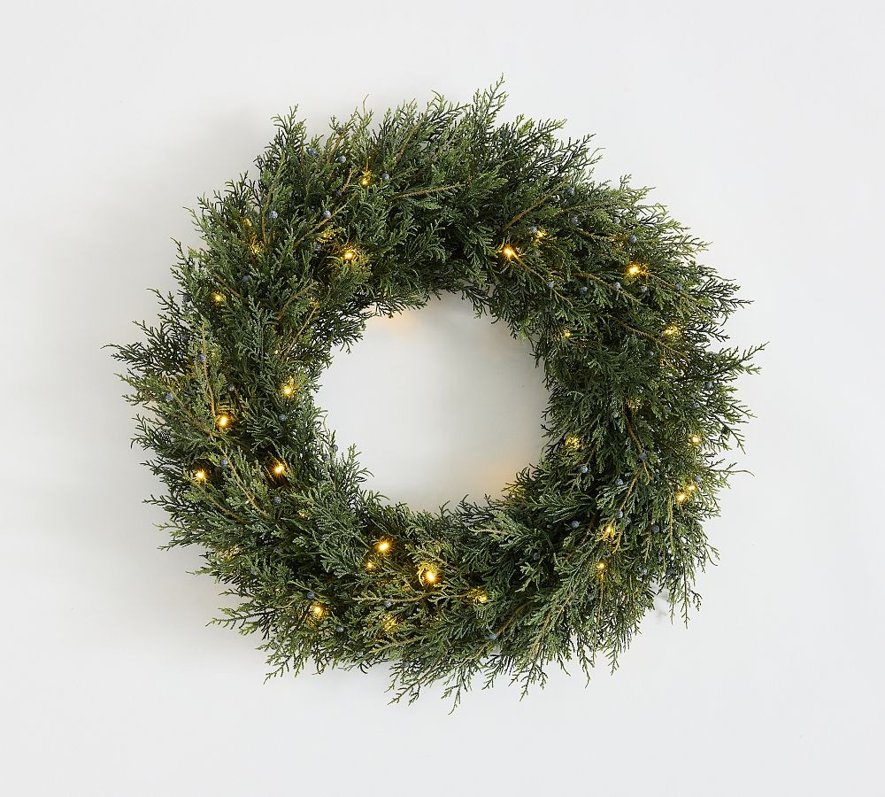 Faux Lit Juniper Berry Wreath &amp; Garland | Pottery Barn (US)