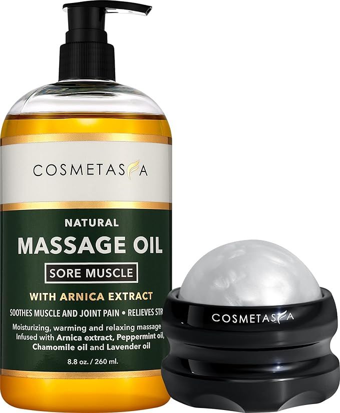 Cosmetasa Sore Muscle Massage Oil with Massage Ball Roller - Soothes Muscle and Joint Pain with A... | Amazon (US)