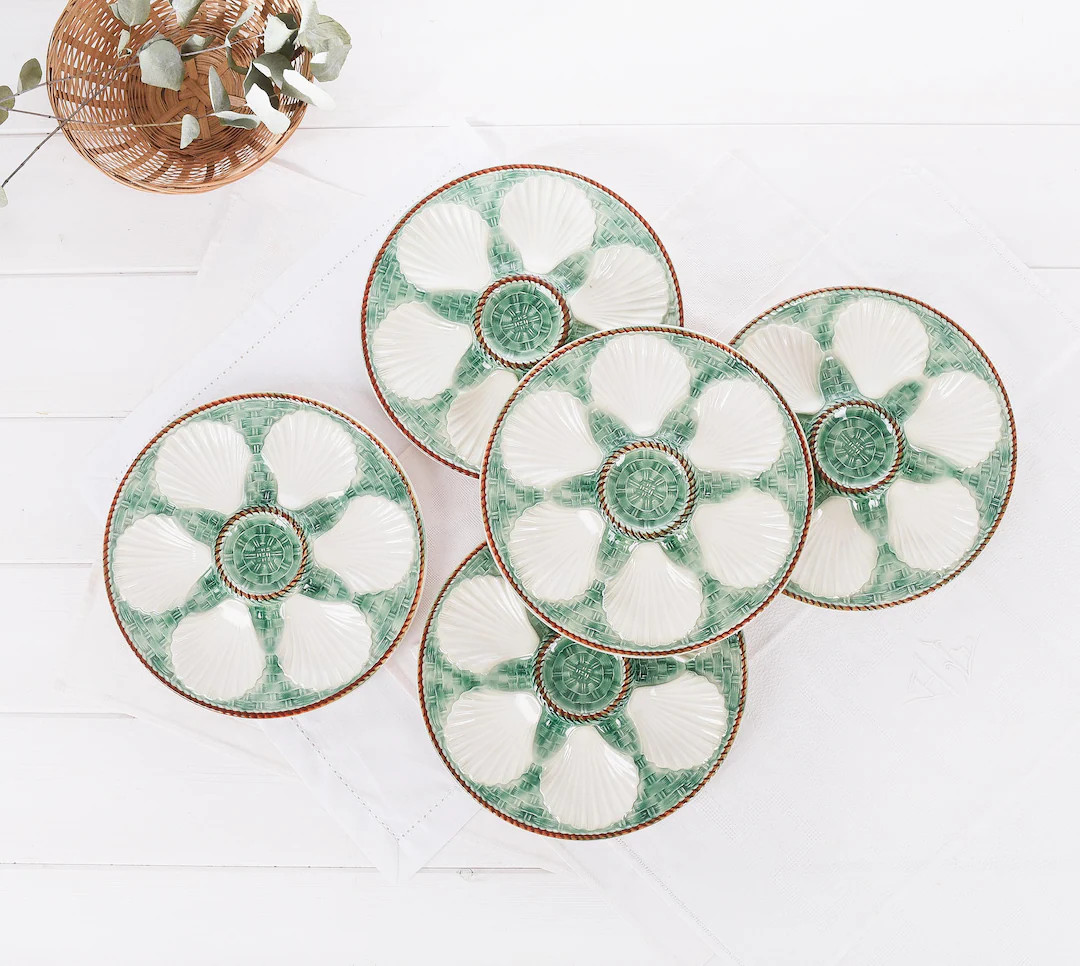 Light Green Vintage French Oyster Plate – Majolica Ceramic Dish - Coastal Home, Country Kitchen... | Etsy (US)
