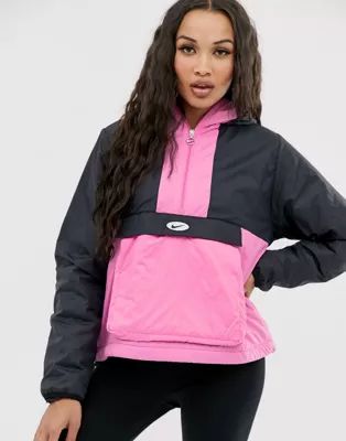Nike pink and black pullover fleece lined jacket | ASOS US