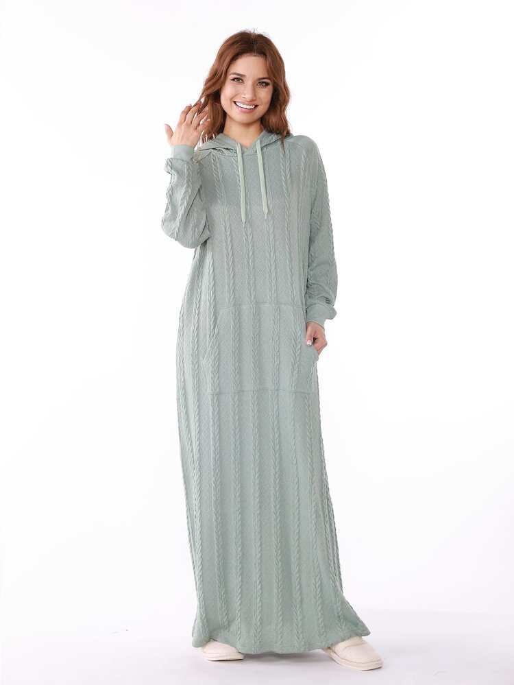 New
     
      Raglan Sleeve Drawstring Hooded Lounge Dress | SHEIN