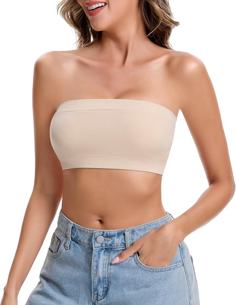 Strapless Bras for Women Tube Tops for Women Bandeau Bra Crop Top Smooth Non-Padded | Amazon (US)
