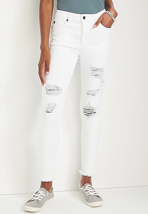 KanCan™ Skinny High Rise Ripped White Jean | Maurices
