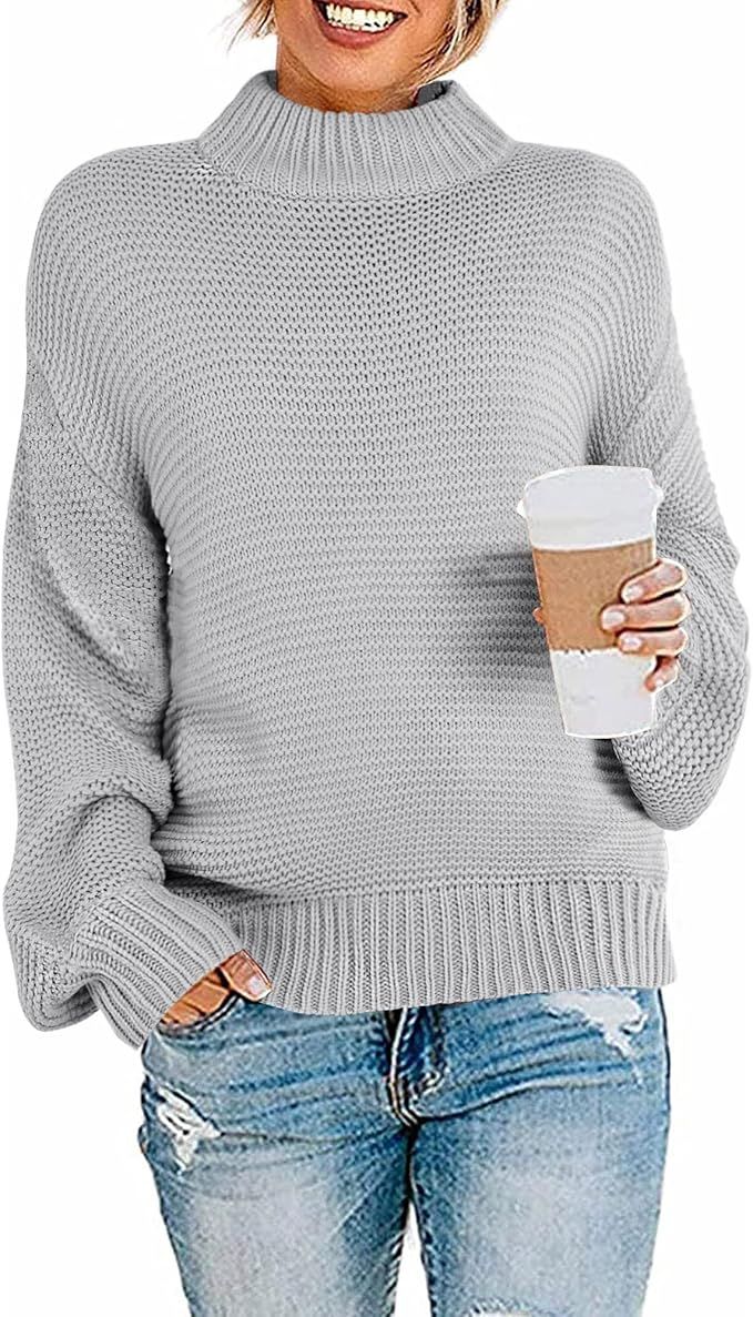 Imily Bela Womens Chunky Mock Neck Pullover Sweaters Fall Long Sleeve Casual Knit Sweater | Amazon (US)