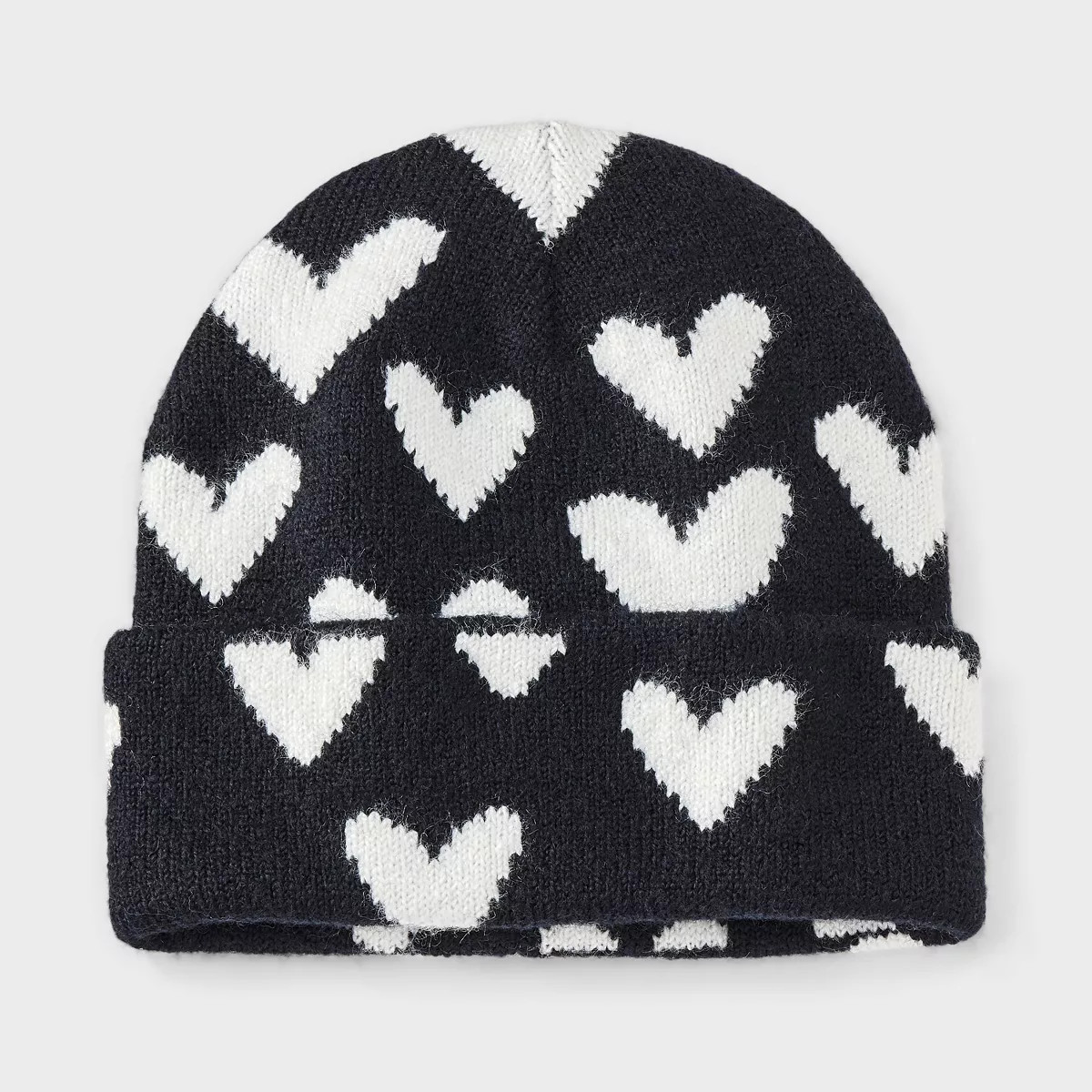 Girls' Knitted Heart Beanie Hat - Cat & Jack™ Black/White | Target