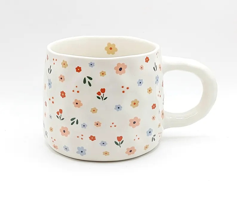 Cute Tiny Flowers Coffee Tea Mug Cup 13 Oz Ceramic, Floral Pattern, Spring Garden Jug, Gift for H... | Etsy (US)