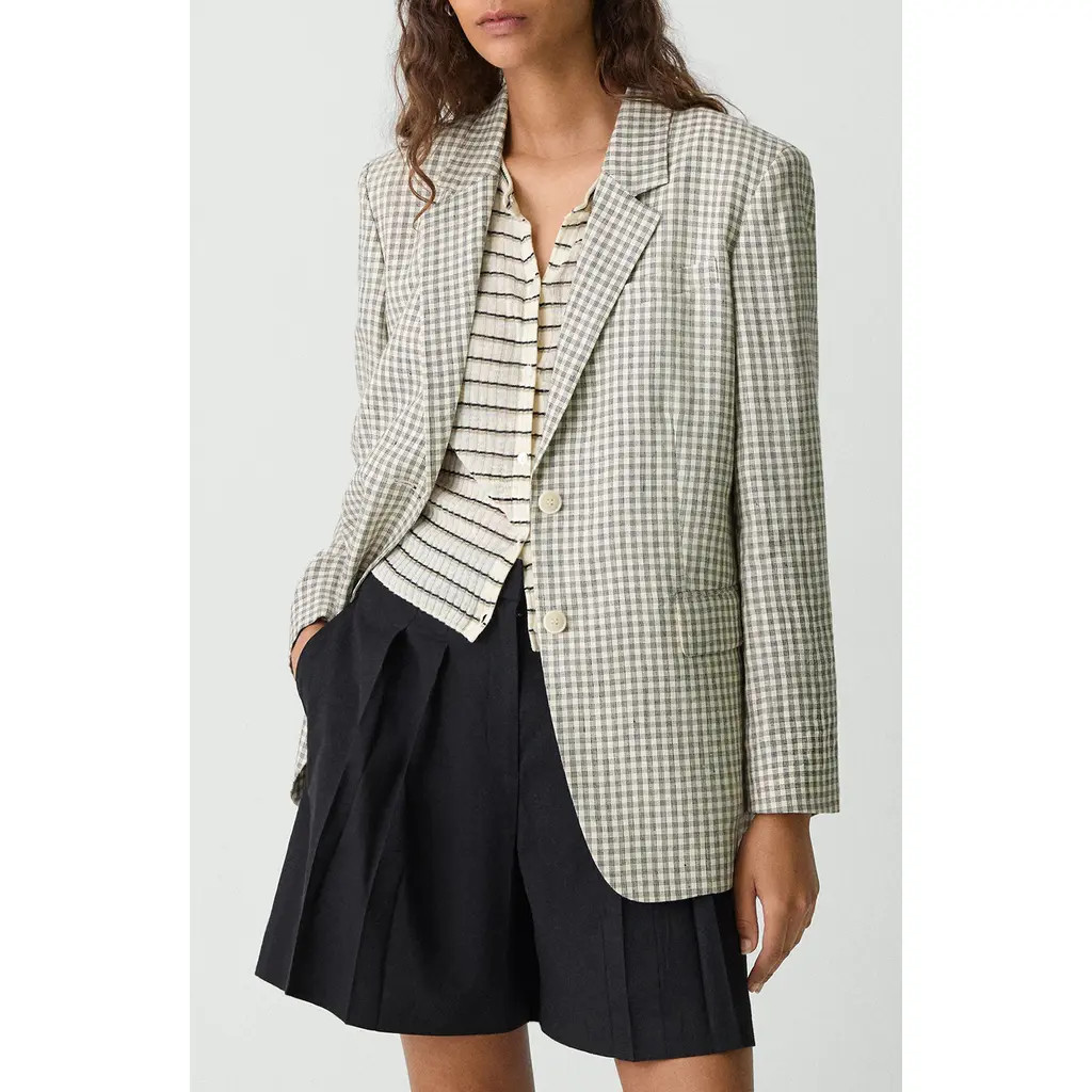 Theory Check Linen Blend Blazer in Cream/Grey Multi at Nordstrom Rack, Size 14 | Nordstrom Rack