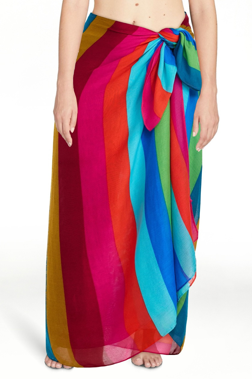 Time and Tru Women's Printed Pareo, One Size, Swim Stripe Red Delight | Walmart (US)