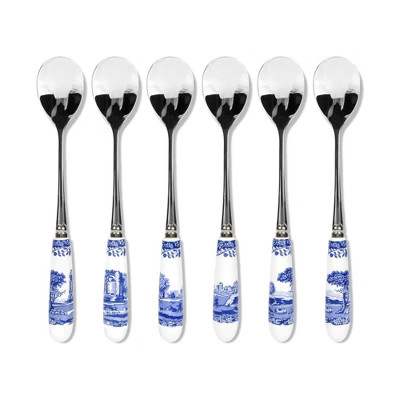 Spode Blue Italian Tea and Dessert Spoons - Set of 6 Porcelain Handle Stainless Steel Utensils - 6 Inch Flatware | Target