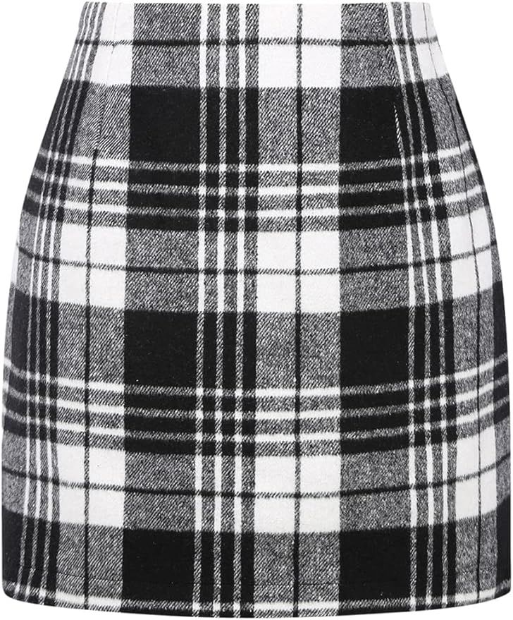 IDEALSANXUN Womens High Waist Plaid Skirt Bodycon Pencil Wool Mini Skirts | Amazon (US)