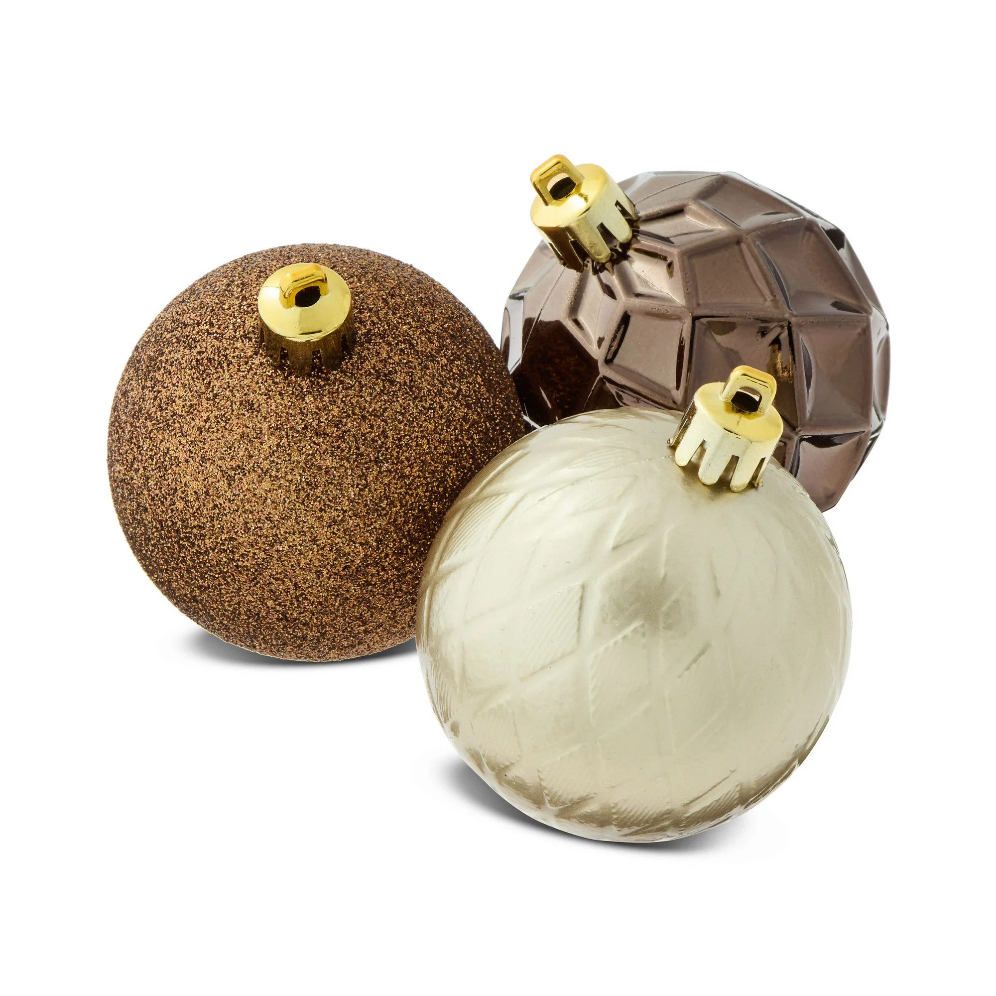 24-Count Brown, Bronze, and Champagne Shatterproof Multi-Textured Christmas Ornaments, 2.36 in, b... | Walmart (US)