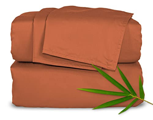 Full Sheets by Pure Bamboo, Genuine 100% Organic Viscose Derived from Bamboo Bed Sheet Set, Luxuriously Soft & Cooling, Double Stitching, Lifetime Quality Promise (Full, Terracotta) | Amazon (US)