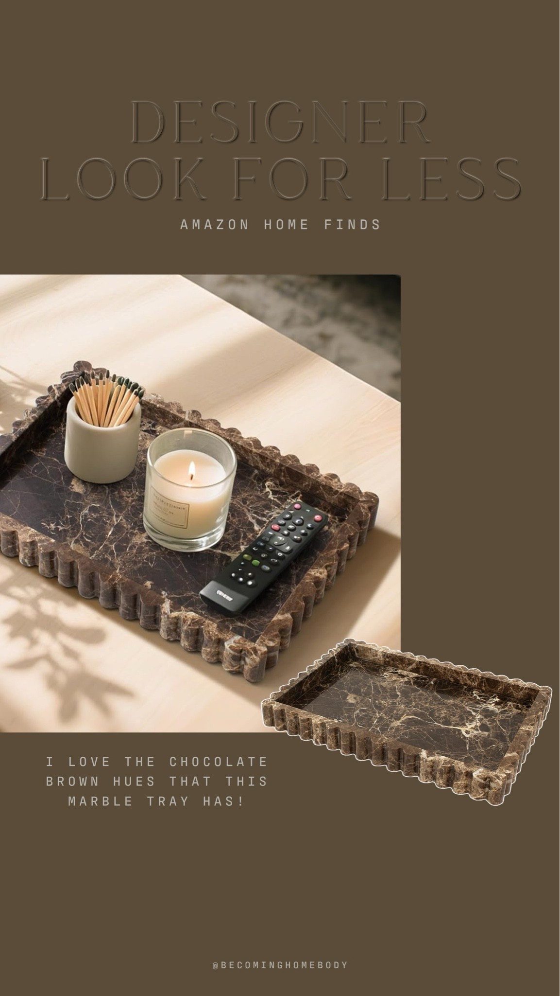 Designer look for less from Amazon home 🤎 Chocolate brown marble tray for coffee table styling