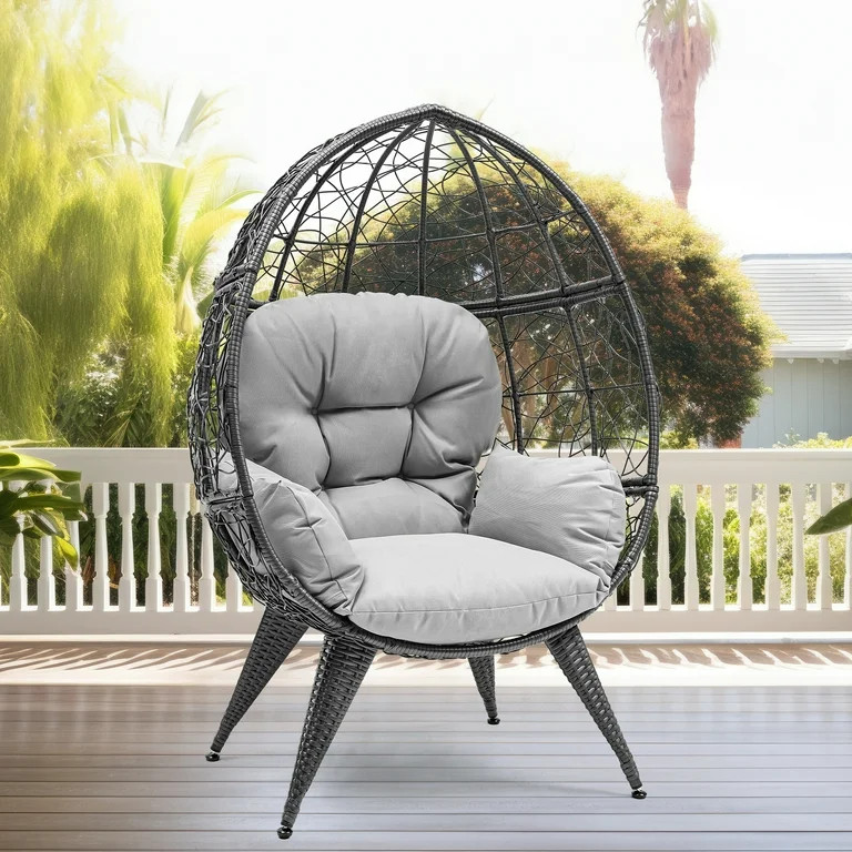 Dextrus Egg Chair Wicker Outdoor Indoor Oversized Large Lounger with Stand Cushion Egg Basket Cha... | Walmart (US)