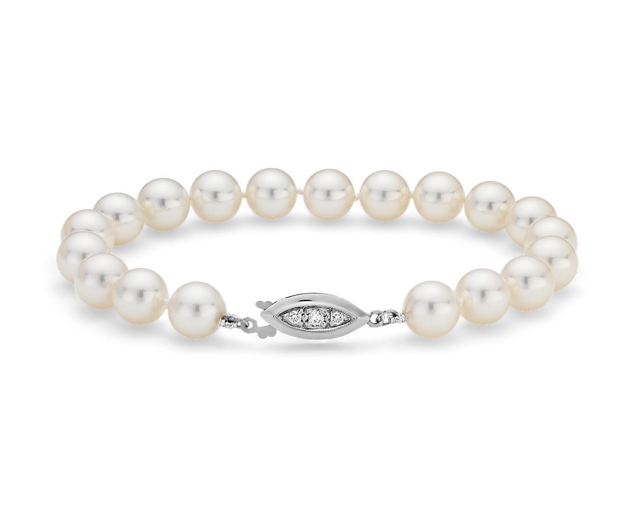 Premier Akoya Cultured Pearl and Diamond Bracelet in 18k White Gold (8.0-8.5mm) | Blue Nile