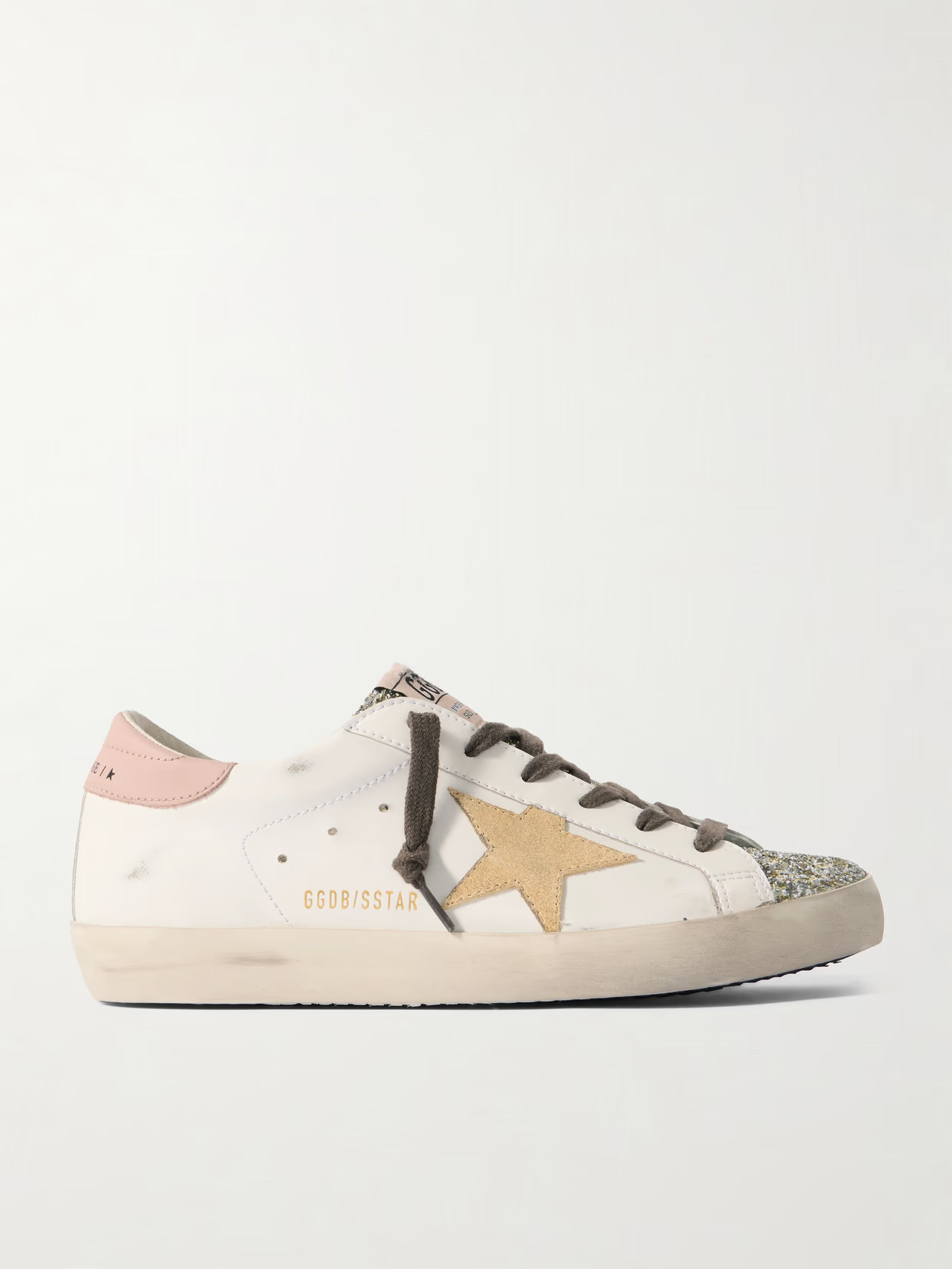 Golden Goose - Super-star Distressed Suede-trimmed Glittered Leather Sneakers - White | NET-A-PORTER (US)