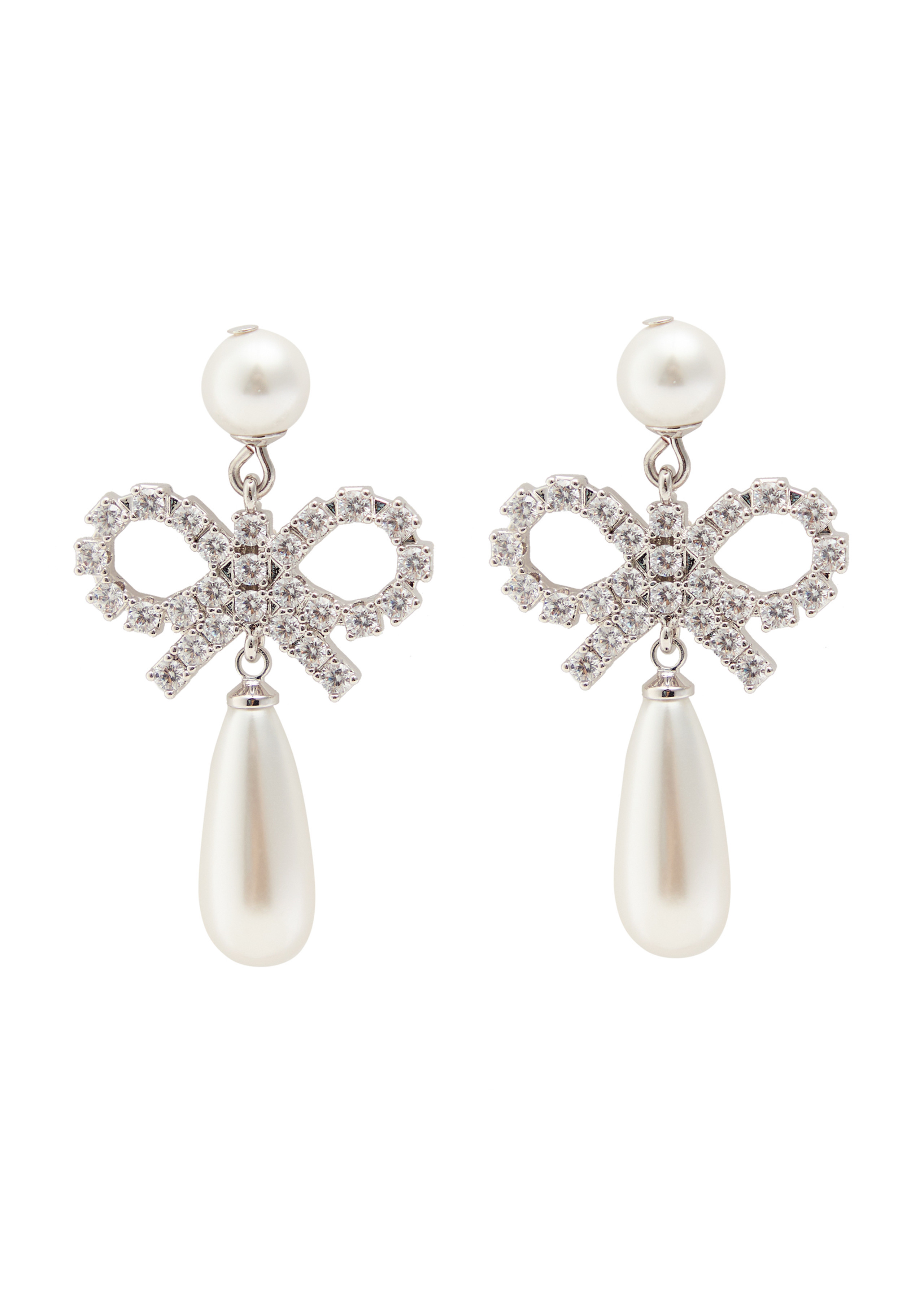 Bow faux pearl-embellished silver-plated drop earrings | Harvey Nichols