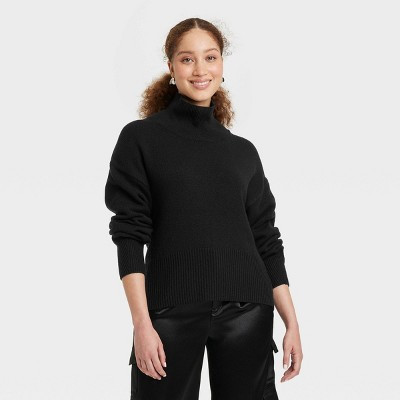 Women's Mock Turtleneck Pullover Sweater - A New Day™ Black L | Target