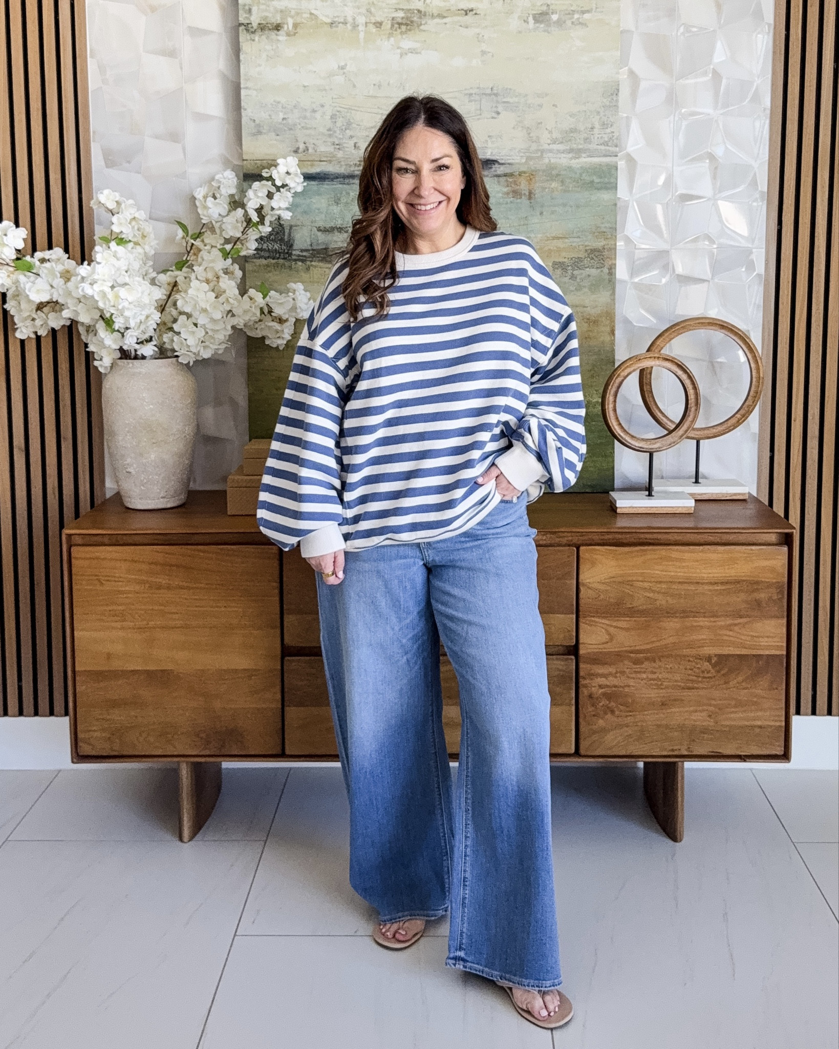 Oversized stripe sweatshirt from aerie so comfy! Wearing large 

#LTKMidsize #LTKOver40 #LTKSeasonal