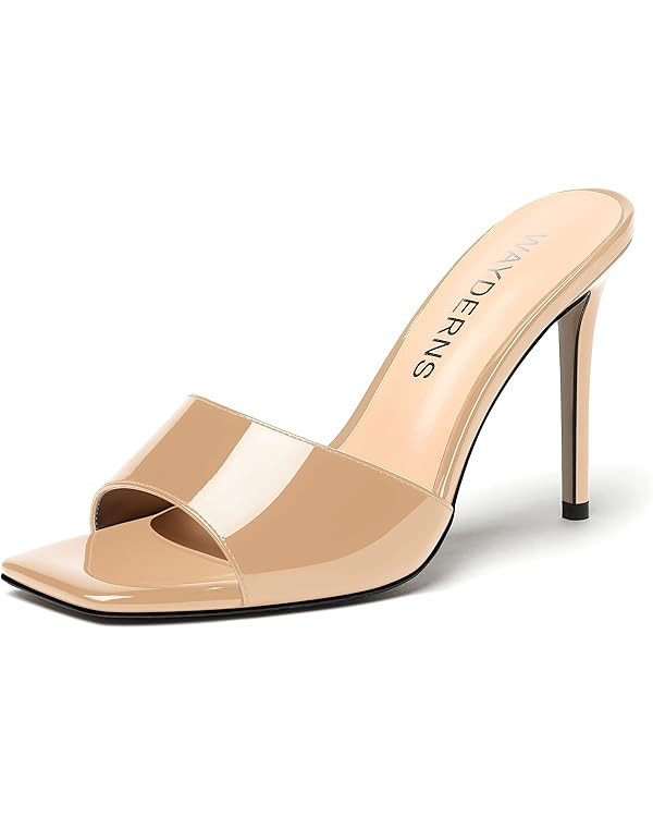 WAYDERNS Womens Open Toe Casual Patent Dating Slip On Stiletto High Heel Heeled Sandals 4 Inch | Amazon (US)