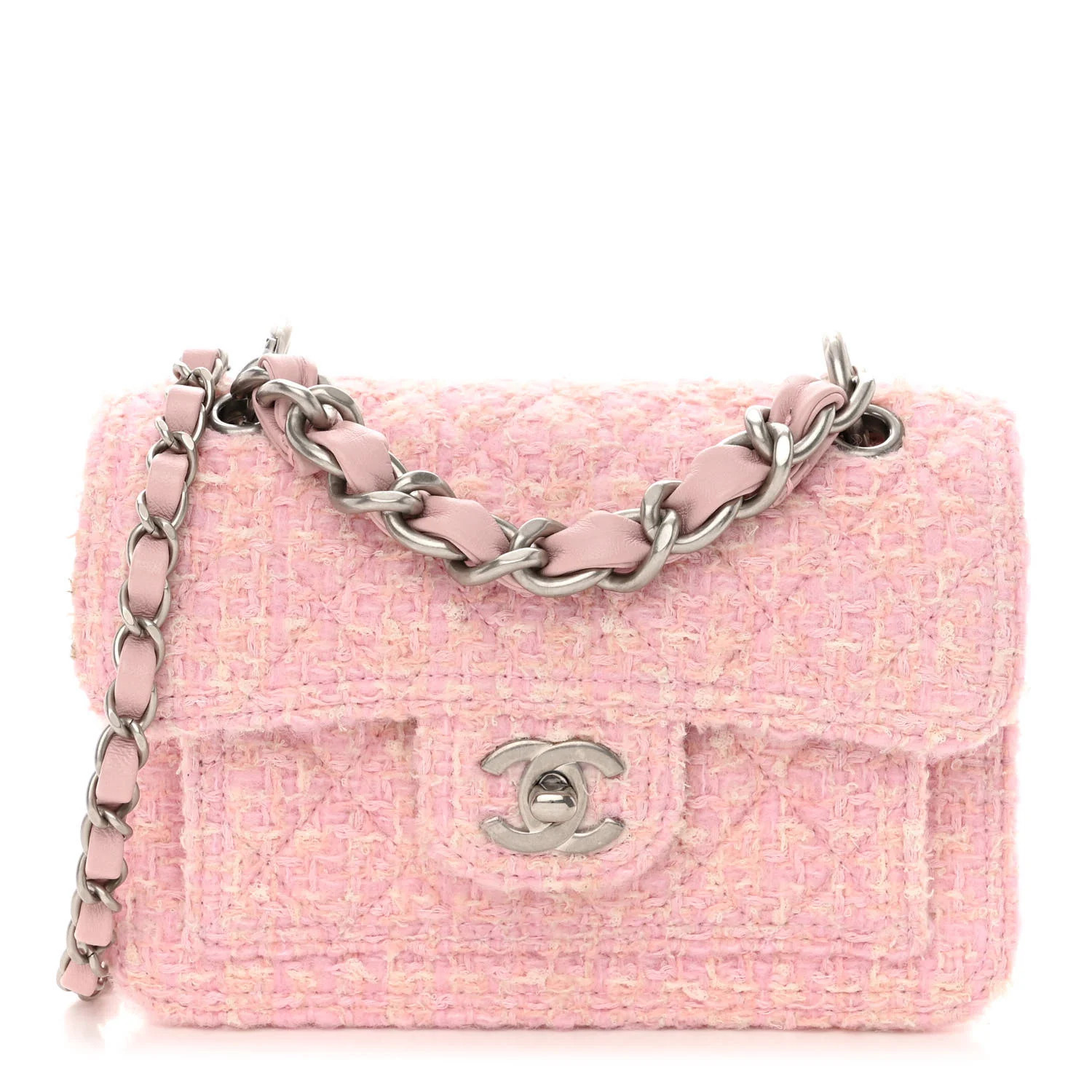 Tweed Quilted Double You Mini Flap Pink | FASHIONPHILE (US)
