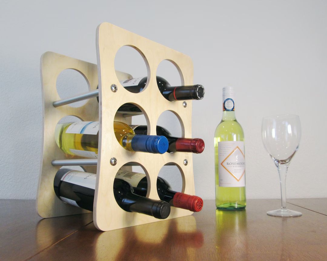 Six Bottle Wine Rack. Contemporary Wood Wine Holder for Bar - Etsy | Etsy (US)