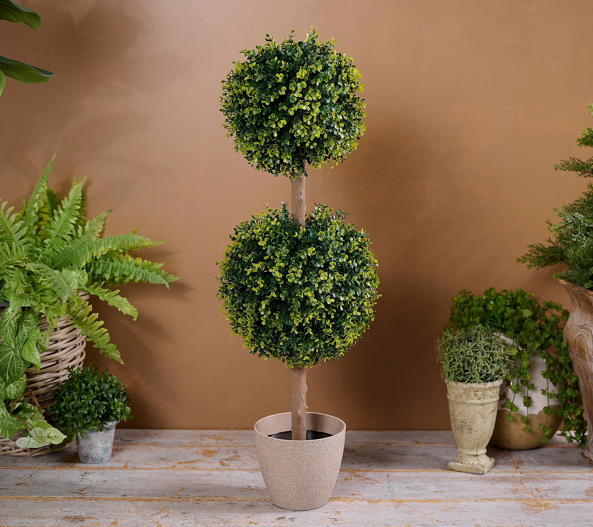 As Is Wicker Park Decorative Long Boxwood 2- Sphere Topiary | QVC
