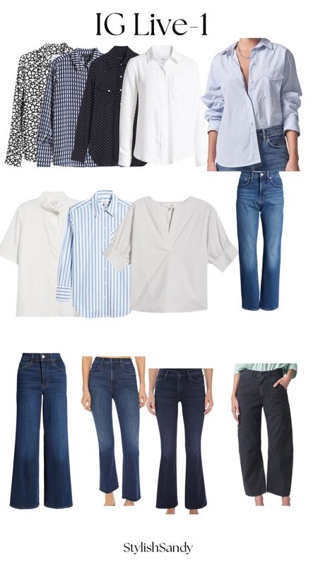 Items from my IG Live -board 1 of 2. 
Mix and match print tops, stripe button ups, jeans, jackets, and suiting. All high-low! I'm wearing an xs in most tops.  Xxs in the Vince silk top.  Size down in made well and citizen jeans.  Mother jeans are tts. 

#LTKfindsunder100 #LTKover40 #LTKSeasonal