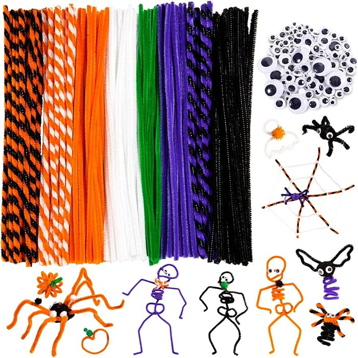 Whaline 500Pcs Halloween Pipe Cleaners Set Includes 8 Colors Chenille Stems 5 Sizes Wiggle Googly... | Amazon (US)