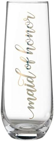 Lillian Rose Gold Maid of Honor Stemless Champagne Glass, 5.75", 1 Count (Pack of 1), Clear | Amazon (US)
